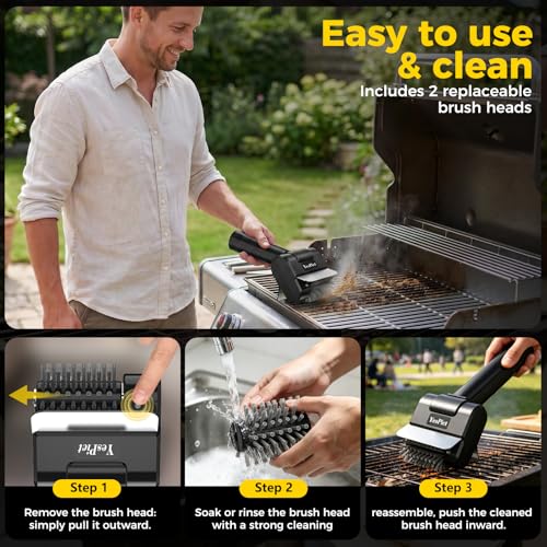 Electric Grill Brush, Cordless Rechargeable Grill Cleaner, BBQ Grill Brush | 1100RPM Cleaning Power, Max 180-Min Runtime, Replaceable Stainless Steel Head, Backyard BBQs, Park Picnics, Tailgates