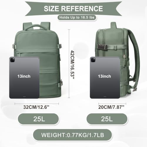 coowoz Travel Backpack For Women Men,Carry On Backpack,Hiking Backpack Waterproof Outdoor Sports Rucksack Casual Daypack Travel Essentials(Olive Green)