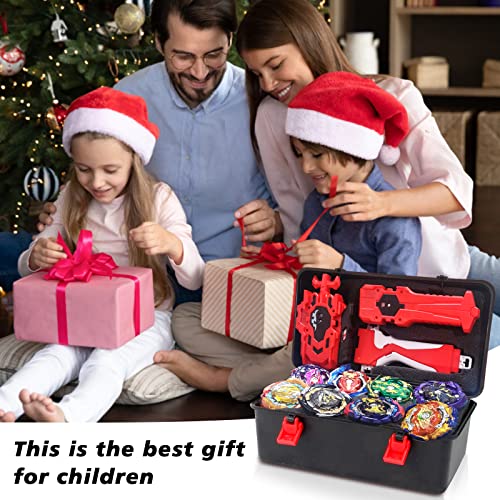 Elfnico Spinning Top Set with Storage Case 12 Pcs for Battling Game Gift | 4 Launchers, 1 Ergonomic Grip, Durable ABS and Metal Materials, Foam Padded Interior, Develops Strategy and Problem Solving