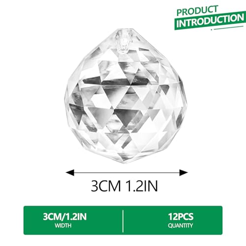 Crystal Prism 12PCS 1.2" Crystal Ball Prism K9 Glass Hanging Ornaments | Precision Faceted Cuts Brilliant Rainbow Reflections Ideal for Suncatchers Weddings DIY Crafts Chandeliers Home Decor