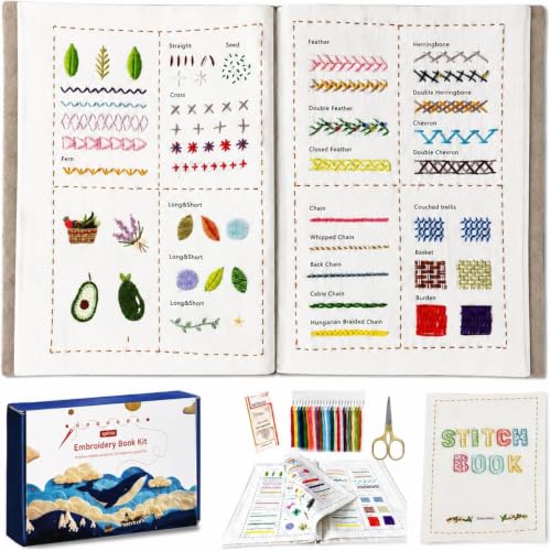 spicssa Beginner Embroidery Stitch Book Kit, 79 Stitches, Video Tutorials