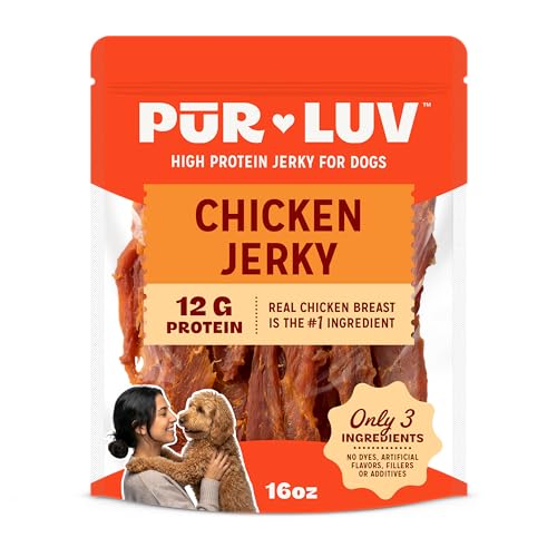 Pur Luv Dog Treats, Chicken Jerky Dog Treat with Real Chicken Breast, 16 oz | High protein and low fat, Limited ingredient recipe, No artificial flavors or preservatives, Satisfies instinct to chew