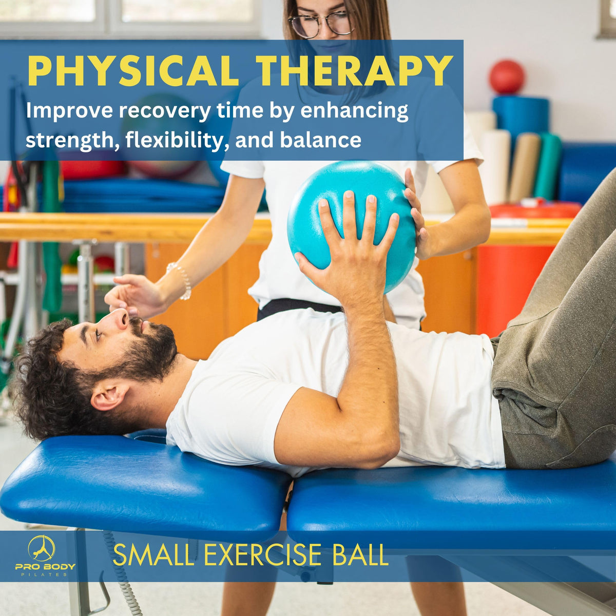 ProBody Pilates Ball Small — 9 Inch Small Exercise Ball | Anti-Burst PVC, Latex-Free, Clinic Grade, Between-Knees Stabilizer, Postpartum & Rehab, Straw Inflator, Yoga Ball Small