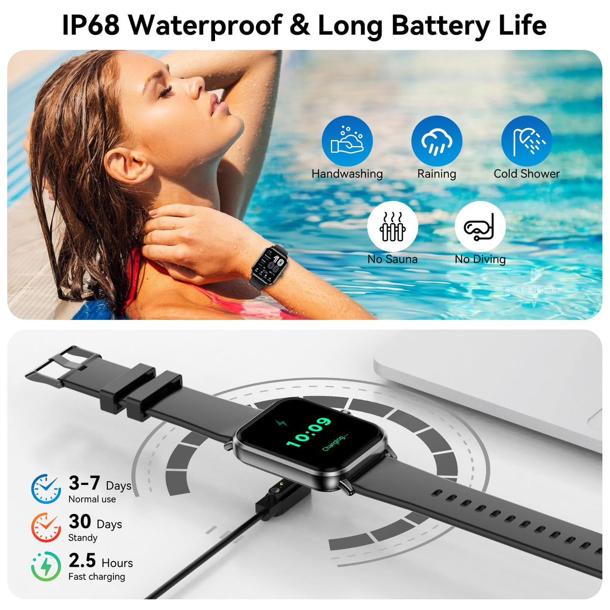 Smart Watch for Men Women, 1.83" HD Touch Screen with Bluetooth Call, IP68 Waterproof, 140+ Sport Modes, Fitness Tracker with Heart Rate & Sleep Monitor, Pedometer, Compatible with Android iPhone
