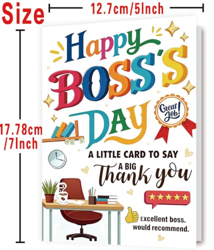 Zyulin Boss Day Card, Happy Boss's Day Card Gifts for Men Women | Thank You Boss Day Card with 5-Star Leader Message, Funny Boss Appreciation Card from Employees