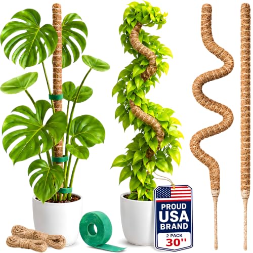 Imezos 2 Pack 30" Moss Pole for Plants – Moss Pole Monstera Plant Support | Bendable Plant Stakes for Indoor Plants – Moss Poles for Climbing Plants – Plant Sticks Support – Monstera Moss Pole Stakes