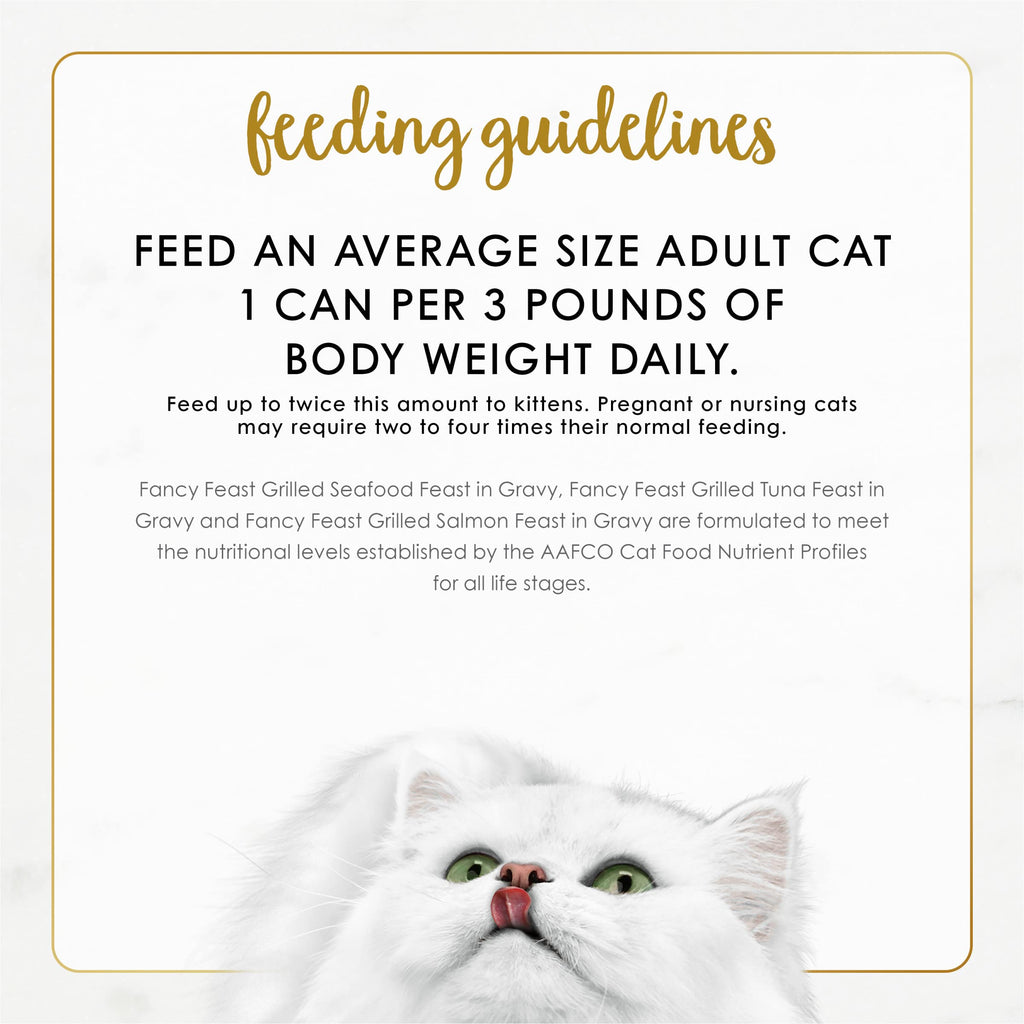 Purina Fancy Feast Grilled Seafood Wet Cat Food, 3 oz Cans, 24-Pack | Variety Pack, crafted with real seafood in savory gravy. Made with no Artificial Colors or Preservatives.