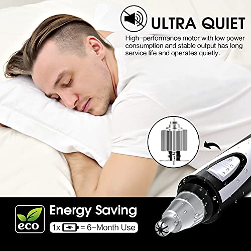 Ear and Nose Hair Trimmer Clipper - 2026 Professional Painless Eyebrow & Facial Hair Trimmer for Men Women,Battery-Operated Trimmer with IPX7 Waterproof,Dual Edge Blades for Easy Cleansing Black