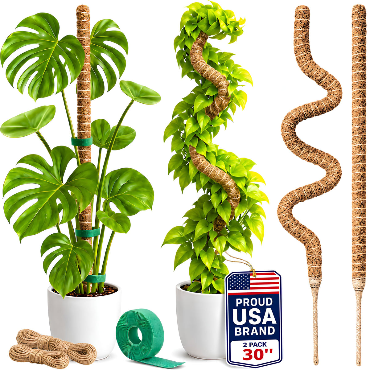 Imezos 2 Pack 30" Moss Pole for Plants – Moss Pole Monstera Plant Support | Bendable Plant Stakes for Indoor Plants – Moss Poles for Climbing Plants – Plant Sticks Support – Monstera Moss Pole Stakes