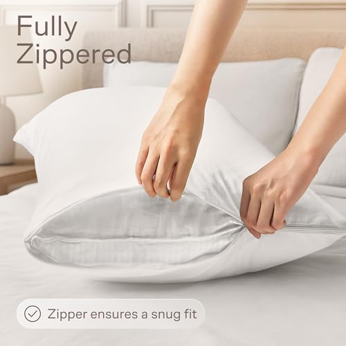 Ultra Soft Pillow Protectors with Zipper - Standard Size - Set of 4 - White | 100% Protection Against Stains, Dust & Dirt, Breathable Pillow Covers, Machine Washable