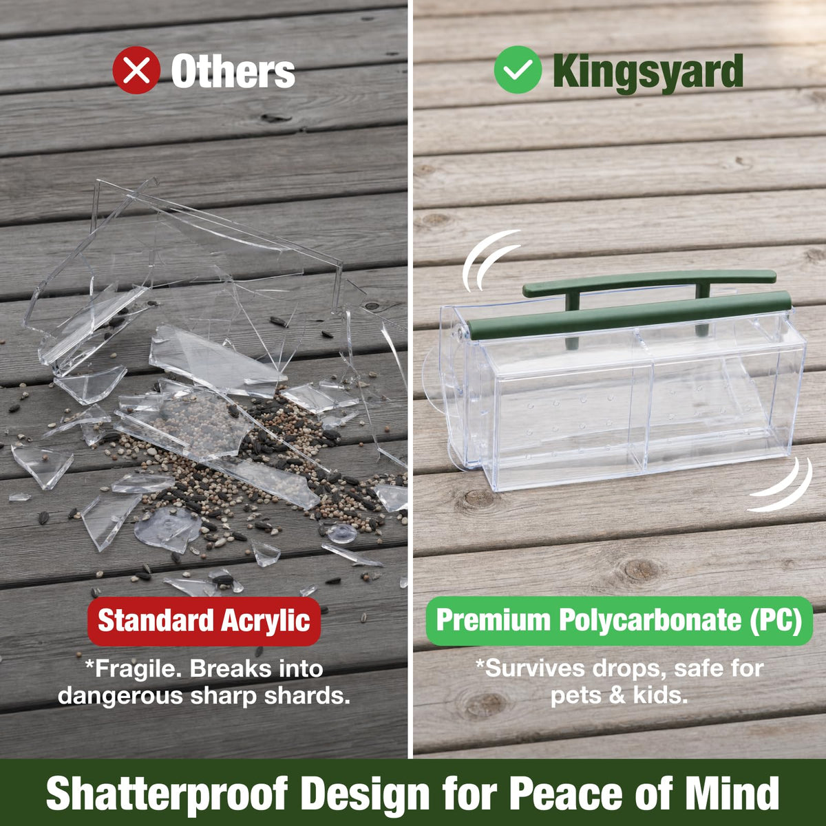 Kingsyard Window Bird Feeder with 4 Extra Strong Suction Cups | Crystal Clear Durable PC, Extra Wide Perch, Lift-Out Seed Tray, Easy to Clean & Refill, Bird Watching Gift, Garden Decor