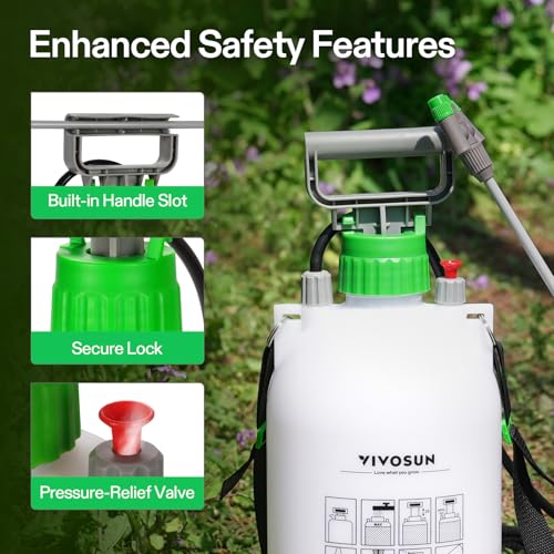 VIVOSUN 1 Gal/4L Pump Sprayer, Garden Water Sprayer | for Plants, Weeds & Lawn Care, with 3 Nozzles, 50'' Long Hose & Pressure Relief Valve