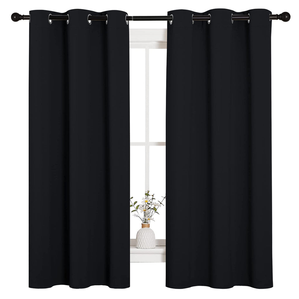NICETOWN Black Blackout Curtains for Bedroom 42" Wide x 63" Long 2 Panels | Solid Grommet Thermal Insulated Drapes, Noise Reducing, Light Blocking, Room Darkening Decor for Kitchen Window Treatments