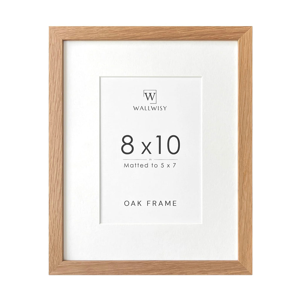 wallwisy 8x10 Picture Frame, Solid Oak Wood 8x10 Frames with Mat to 5x7 | Natural Oak 10x8 Photo Frames, Wall and Tabletop Display, Horizontal or Vertical Display, Natural finish, Set of 1