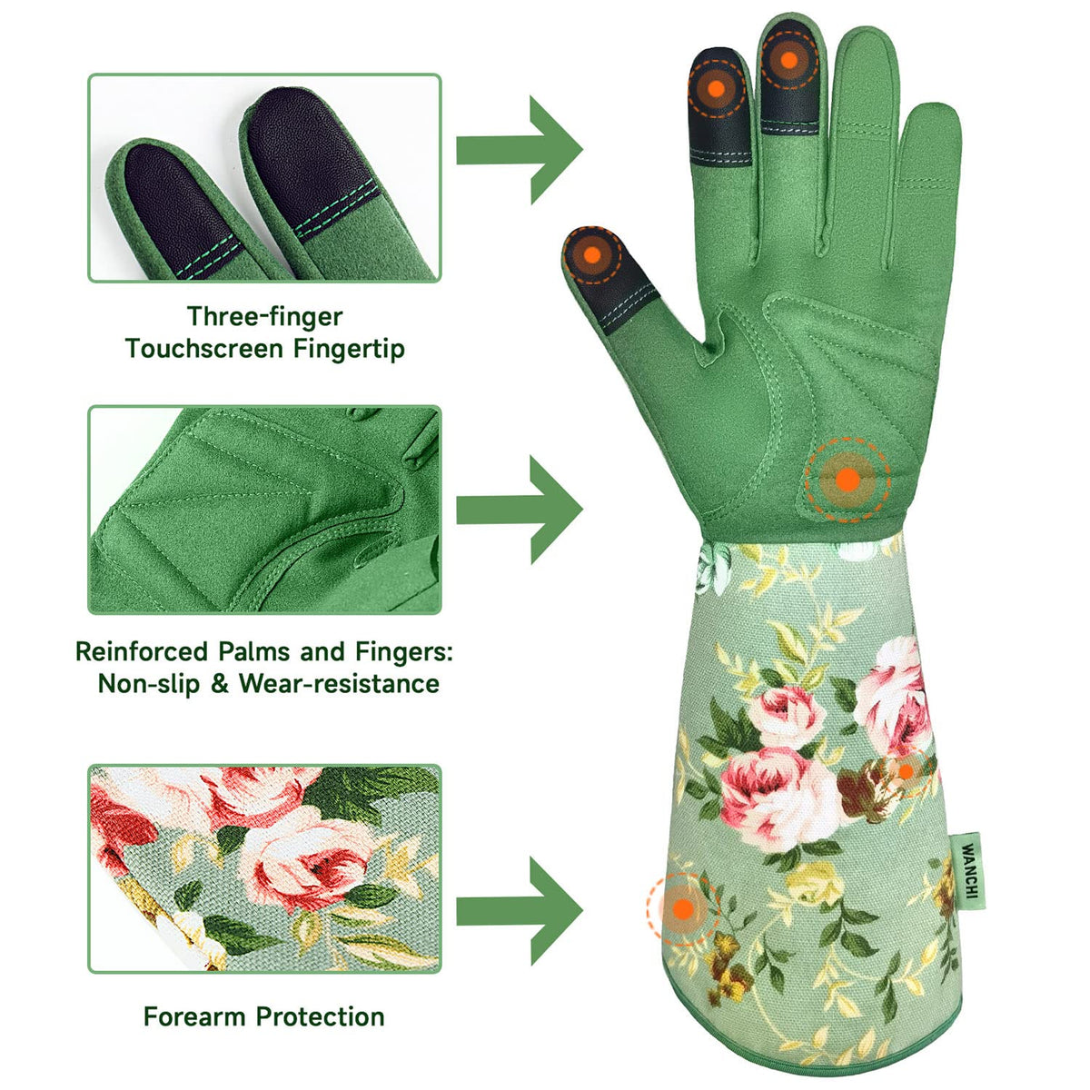 WANCHI Gardening Gloves for Women Gift,Yard Work Garden Gloves,Green Medium | Long Garden Gloves for Women,Gardener Gardening Gifts for Women,Outdoor Heavy Working Gloves for Men,Weed,Pruning,Lawn Glove