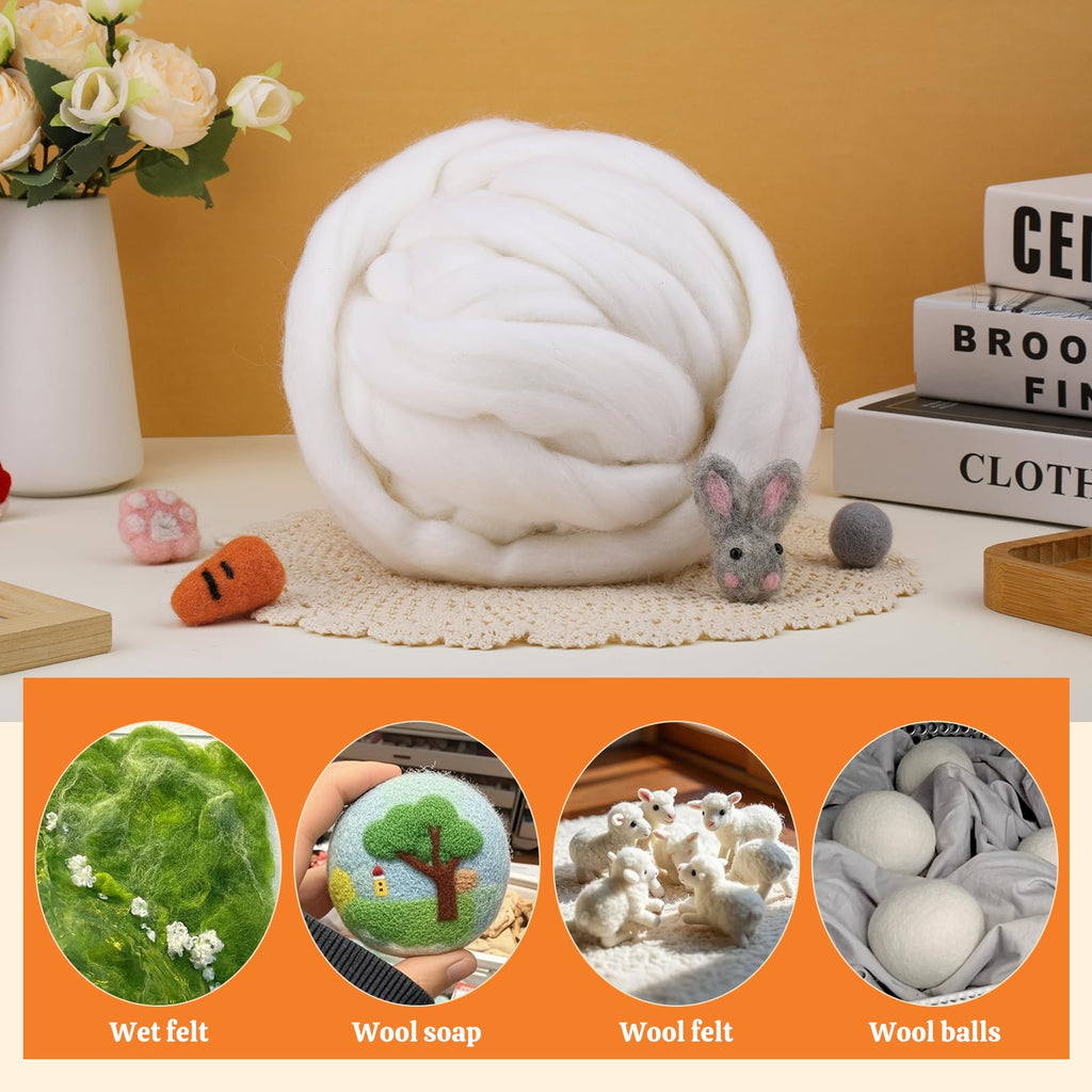 3.53oz Needle Felting Wool Roving for Needle Felting White Felting Wool | Wool Roving Bulk Roving Wool for Felting Pure Wool Chunky Yarn Spinning Wet Felting Diy Hand Spinning