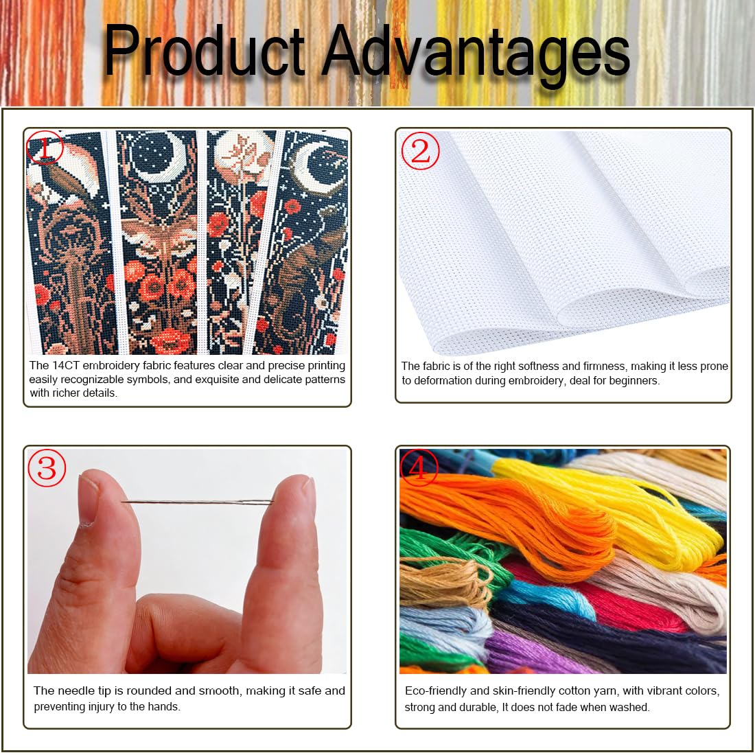NEGEKFKX 4 Pcs Flower Cross Stitch Bookmark Kit for Adult Beginners | Bohemia Moth Cross Stitch Kits 14 CT DIY Cross stitch Kits Adult Stamped Bookmark Embroidery Bookmarks Kit
