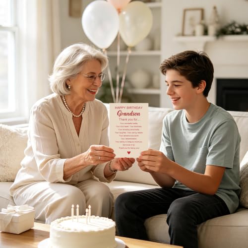 mmuue Grandson Birthday Card, Birthday Card for Grandson Adult | Happy Birthday Grandson Card Gifts from Grandma Grandpa, Printed Heartfelt Message Inside with Envelope