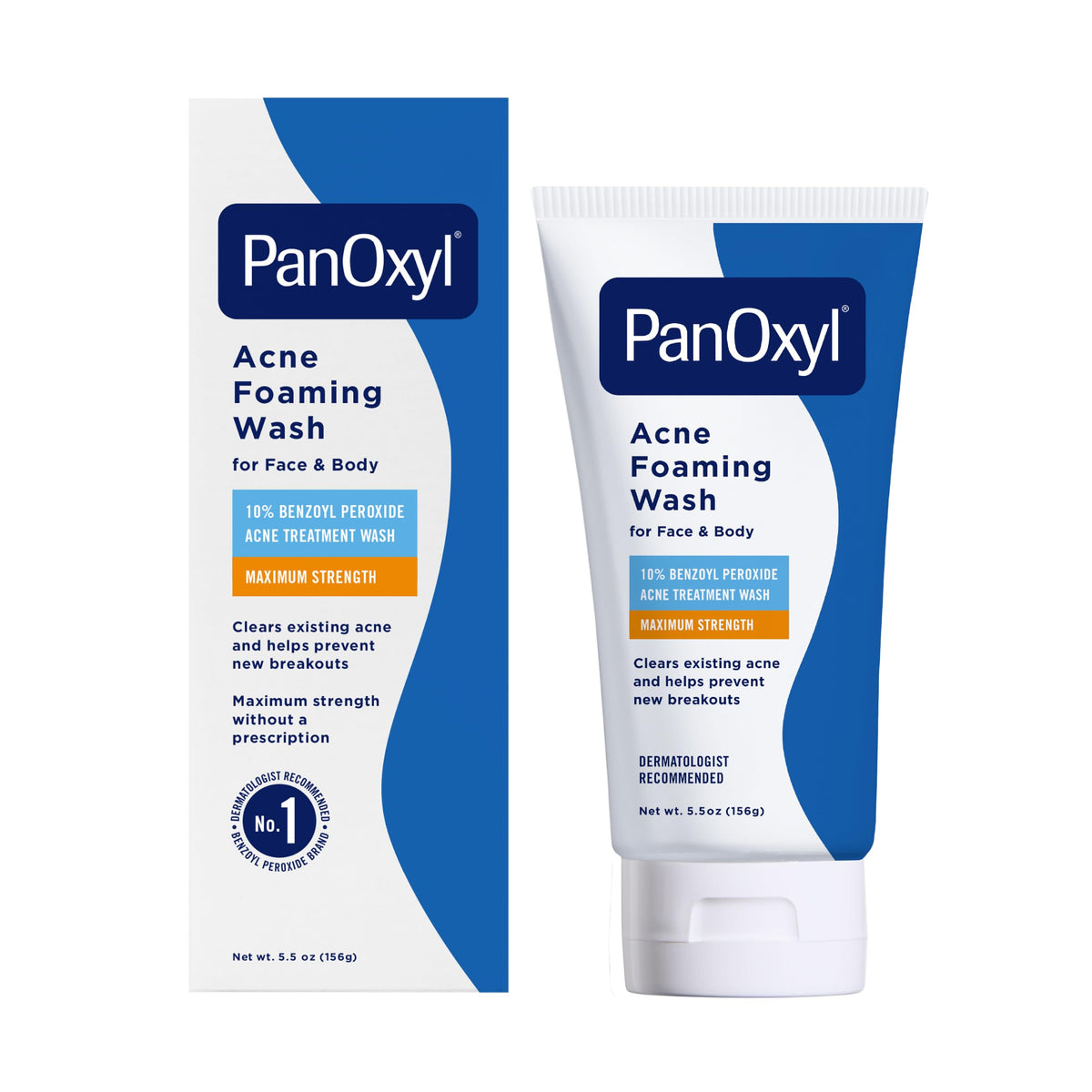 PanOxyl Acne Foaming Wash, 10% Benzoyl Peroxide, For Face & Body, 5.5 oz | Maximum Strength, Antibacterial Daily Cleanser, Treats & Prevents Acne, Non-Comedogenic, Vegan, Unscented, All Skin Types