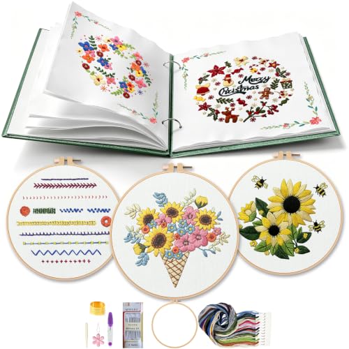Embroidery Stitch Book with Video-Guided Tutorials on Every Page, 27 Essential Stitches, Beginner Embroidery Kit with Floral & Holiday Motifs. Portable Hand Embroidery Kit, Gift for Craft Lovers.