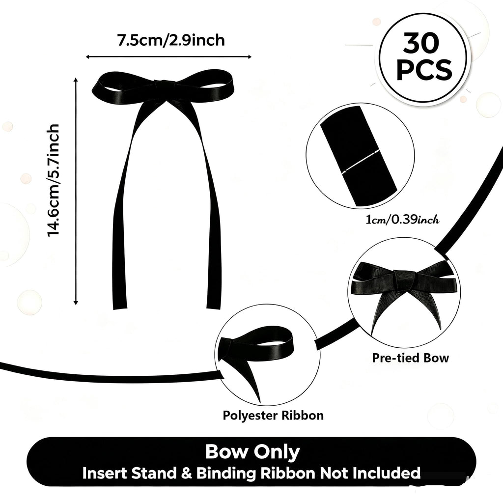 30 Pack Bow Cake Toppers Black Ribbon Bows for Cake Halloween Party Decor | Black Ribbon Bow Halloween Party Decorations Birthday Decorations for Baby Shower, Wedding, Engagement, Bachelorette Party