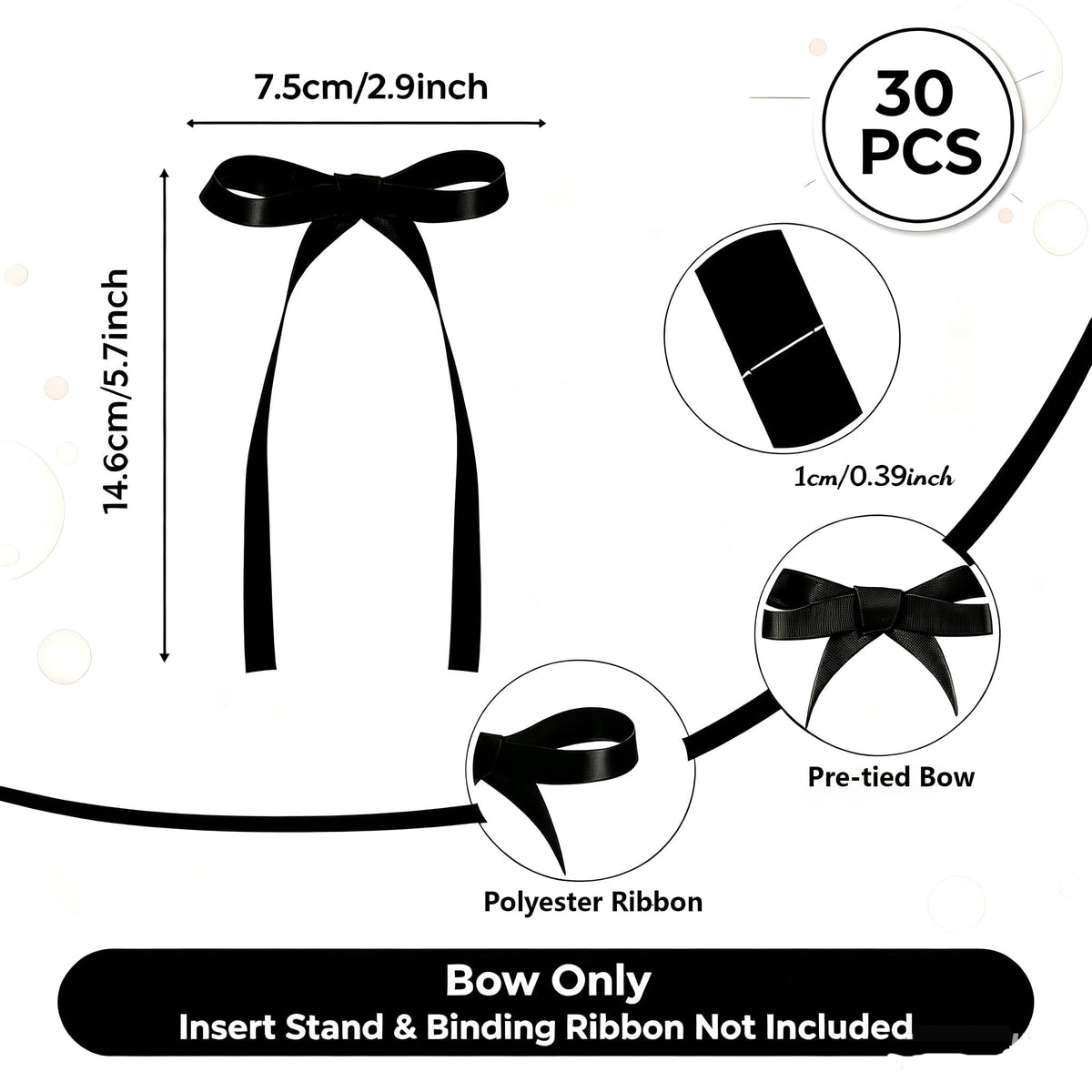 30 Pack Bow Cake Toppers Black Ribbon Bows for Cake Halloween Party Decor | Black Ribbon Bow Halloween Party Decorations Birthday Decorations for Baby Shower, Wedding, Engagement, Bachelorette Party